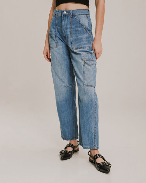 Jeans Straight Bolsas Cargo
