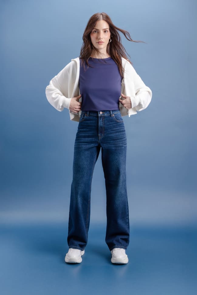 jeans straight wide para mujer c&a