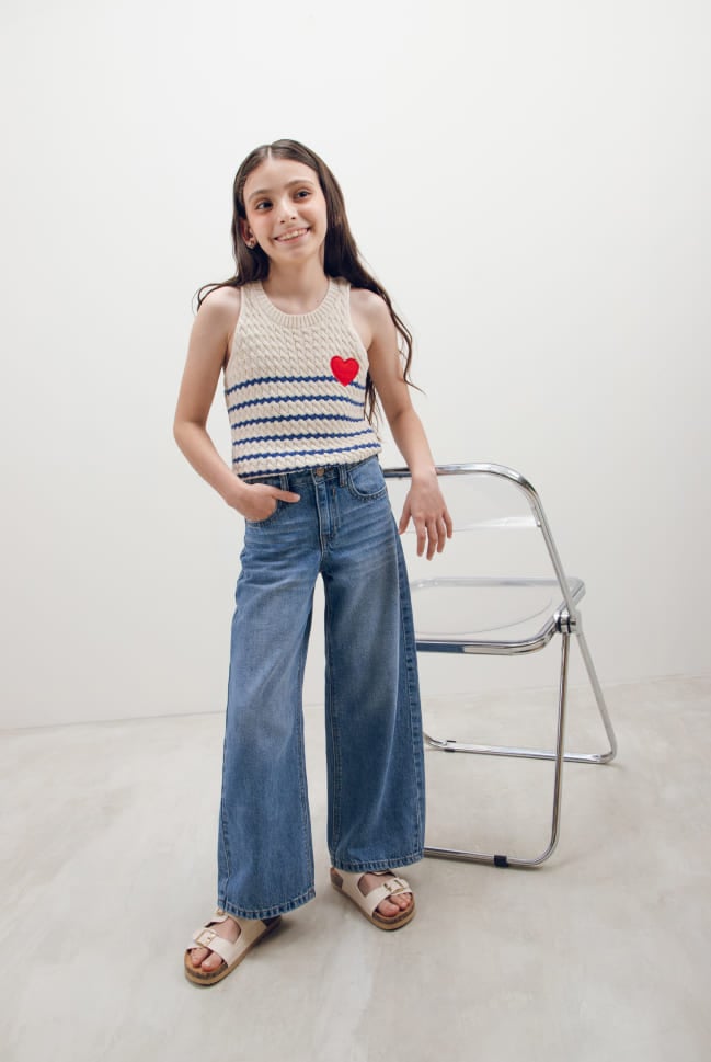 jeans wide leg anchos para kids niña en c&a