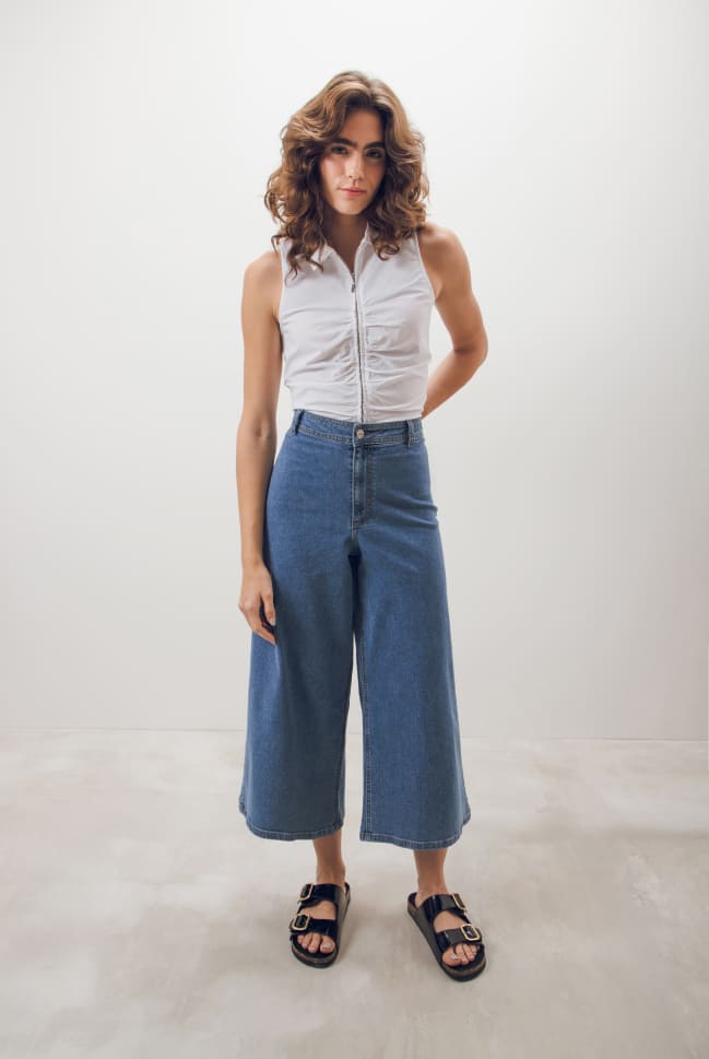 jeans culotte pierna ancha para mujer c&a