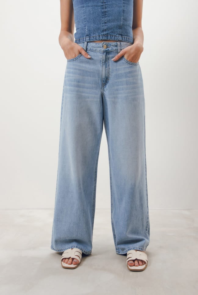 wide leg jeans amplios para mujer c&a