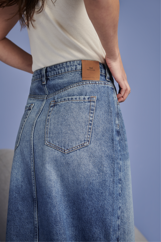 jeans falda midi para mujer