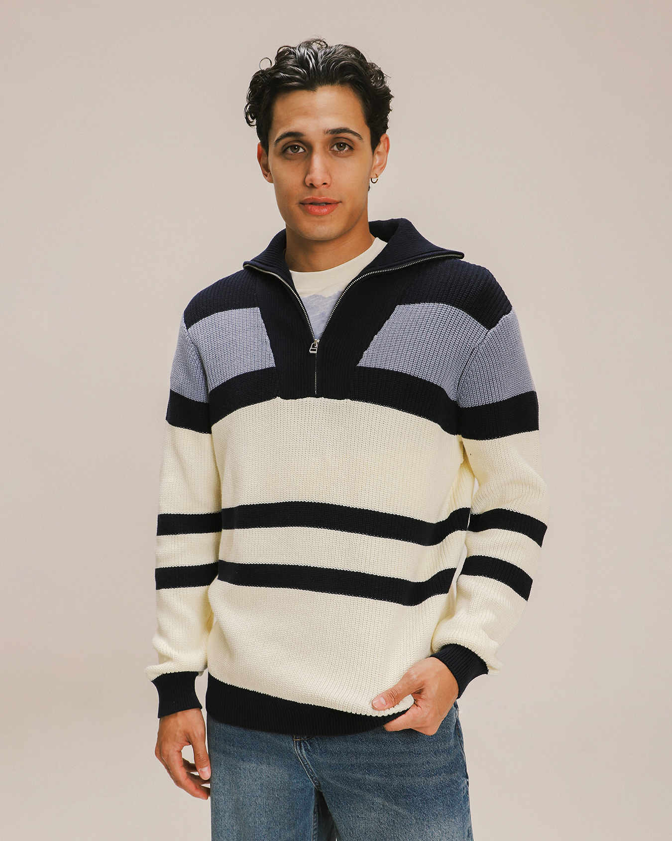 Suéter Cierre Rayas Azul Marino Para hombre – C&A México