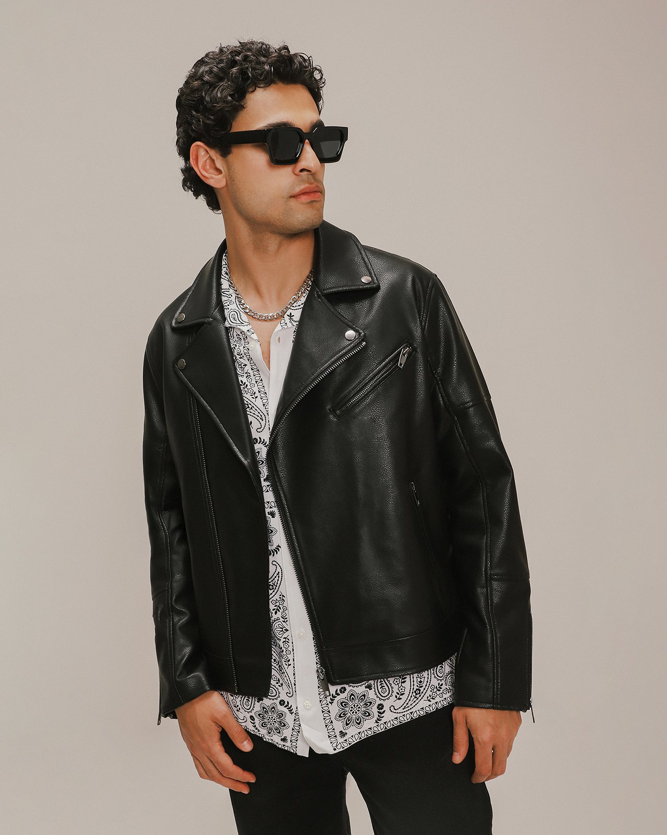 Chaqueta Cuero Chamarra Biker Negra Hombre Chamarra Biker Negra