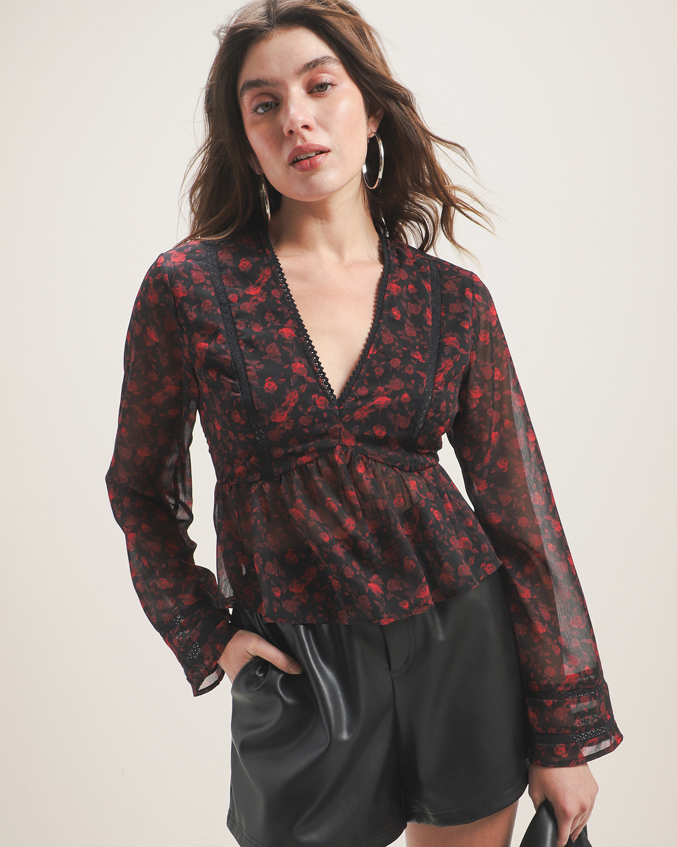 Blusa Manga Larga Flores