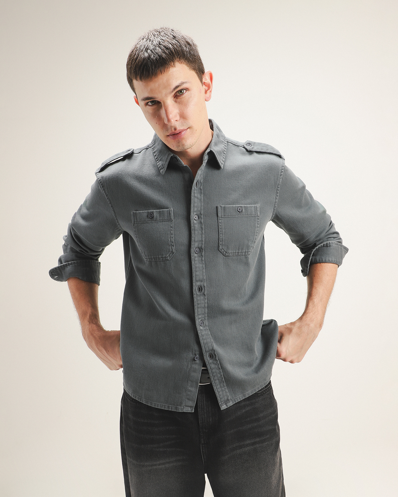 Camisa Gris Manga Larga