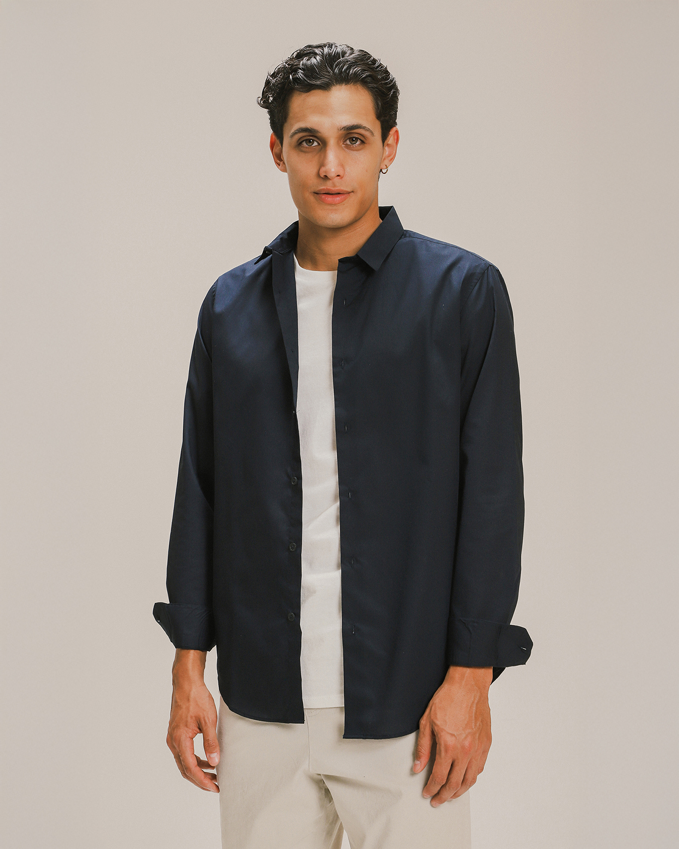 Camisa Trajes Hombre C&a Camisa Azul Marino Fit Slim Para