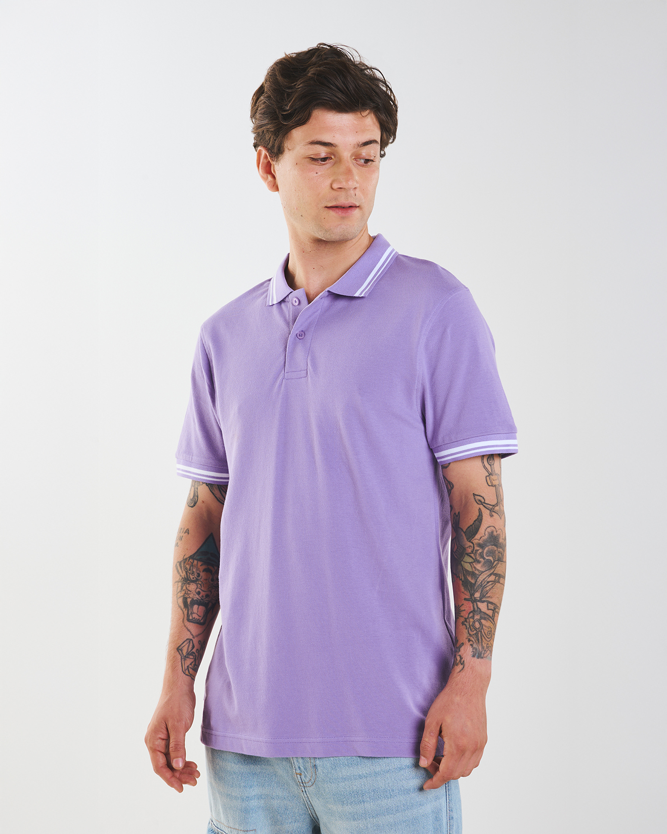 Dlf Camisa De Blue Jean Dama Tipo Polo Polera Color Lila Camiseta